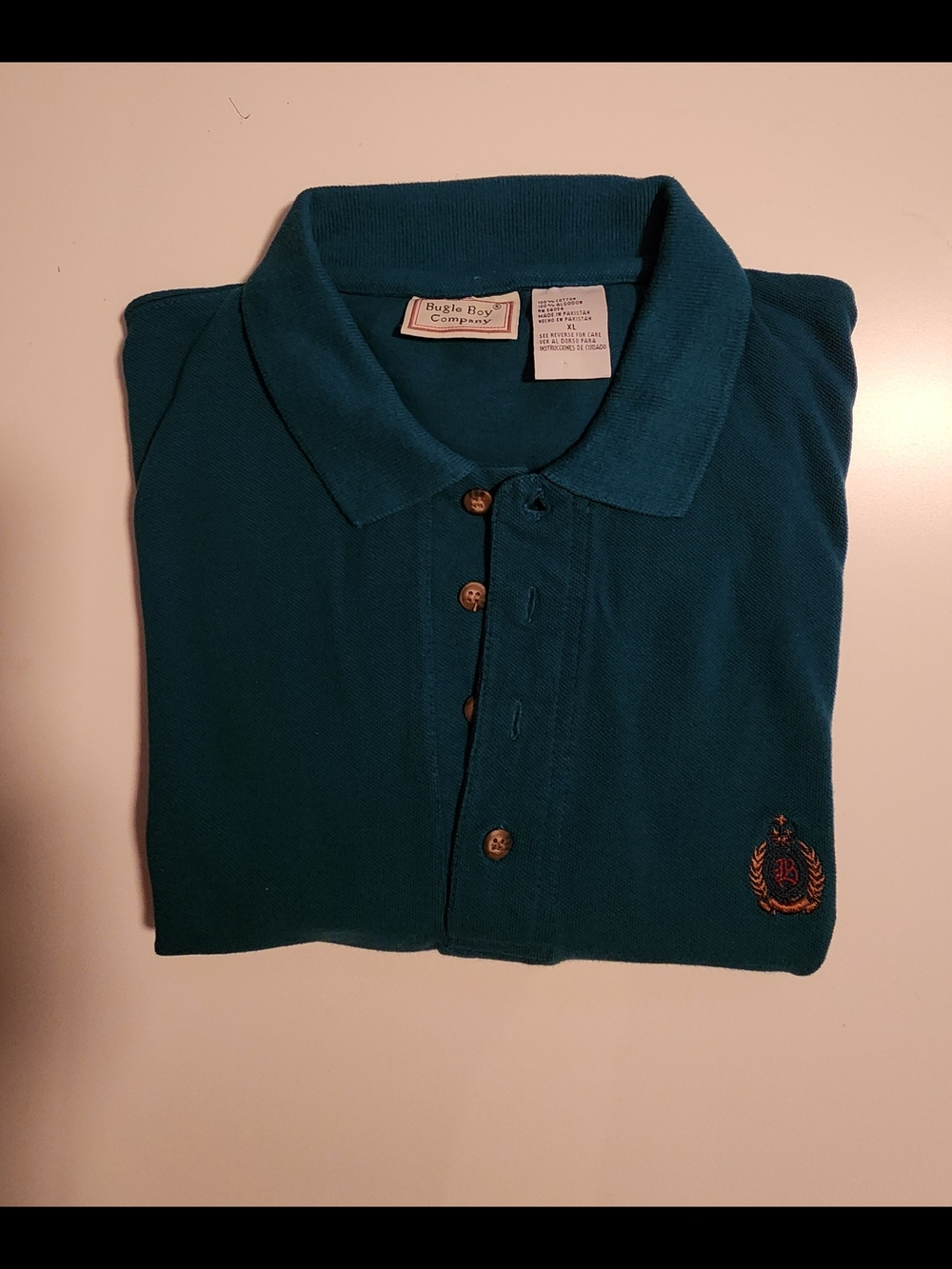 Vintage Bugle Boy Teal Green Polo with Embroidered Crest
